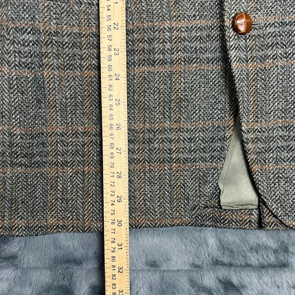 John Weitz Vintage Mens Wool Herringbone Plaid Blazer Brown Orange 2-Button Coat